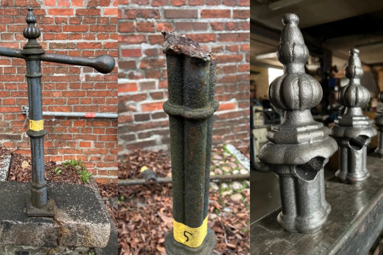 Alte und neue Geländer-Pfostenteile