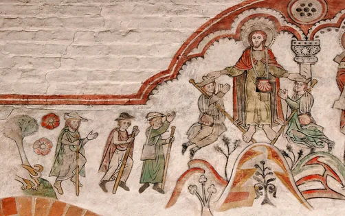 Malfries mit Pilgerdarstellung in der St.-Nicolai-Kirche Mölln